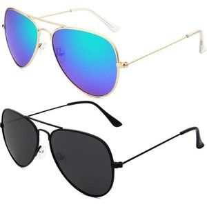 2 Pack Sunglasses Men Women Aviator Polarized Metal Mirror UV400 Lens Protection